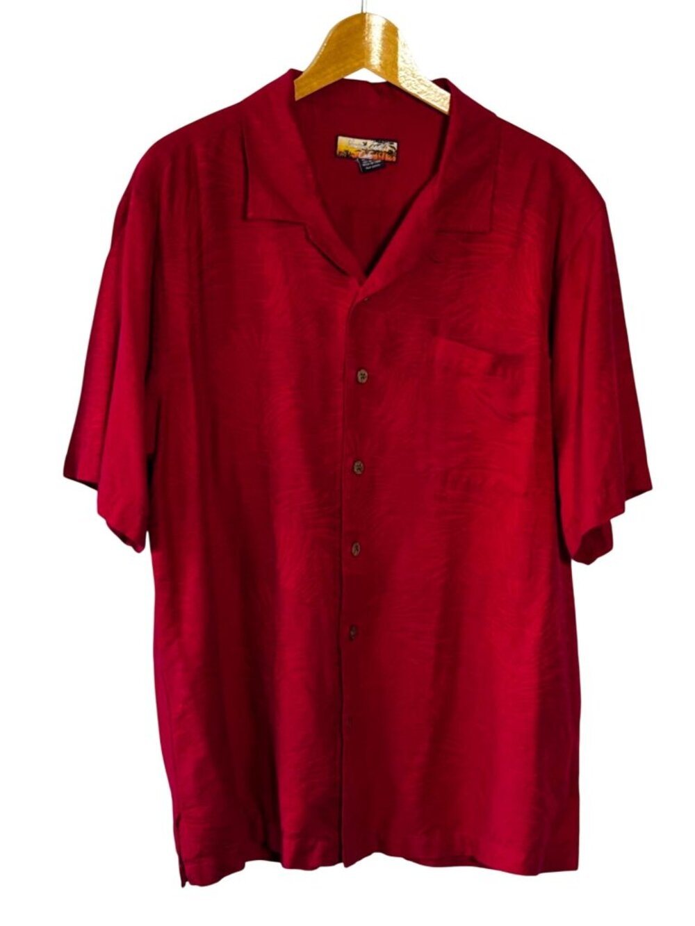 Havana Jacks Café Mens Red Silk Button-Front Shirt XL Casual Short Sleeve